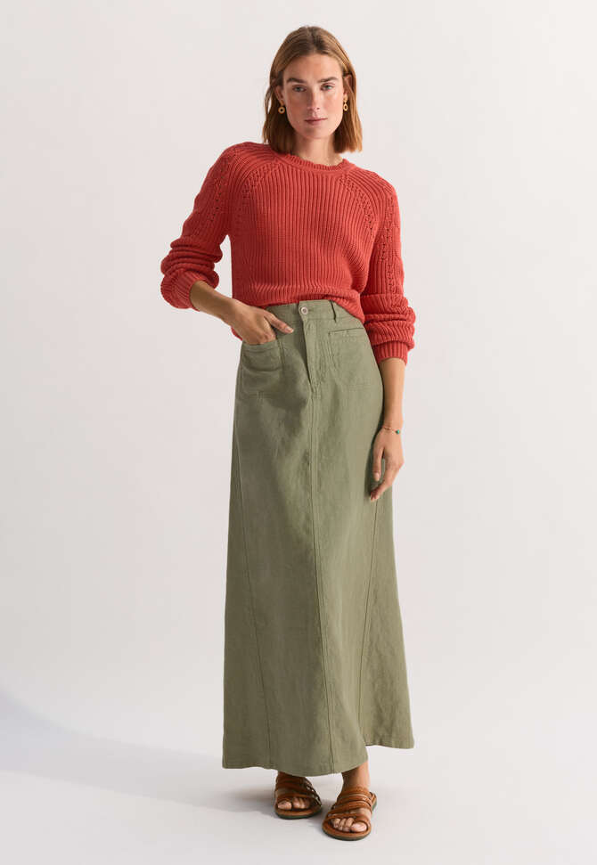 Cable-sleeve sweater, Strawberry, completeTheLook