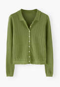 Lace-stitch collared cardigan, Leaf green, webstill