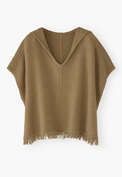 Herringbone-stitch hooded poncho, Khaki, webstill