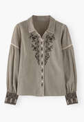 Embroidered self-stripe blouse, Charcoal ecru, webstill