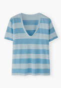 Striped V-neck t-shirt, Blue chambray, webstill