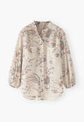 Collarless printed blouse, Almond petrol, webstill