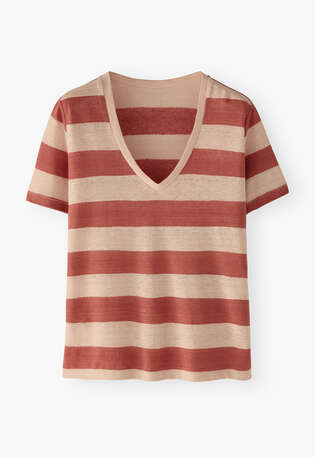 Striped V-neck t-shirt, Terracotta blush, webstill