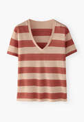 Striped V-neck t-shirt, Terracotta blush, webstill