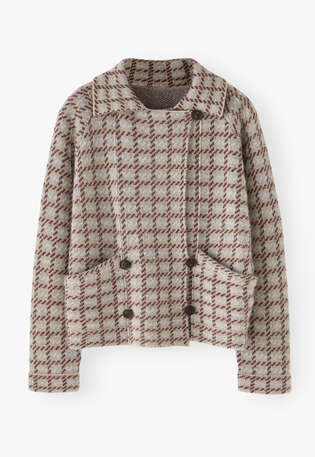 Knitted check jacket, Fawn burgundy, webstill