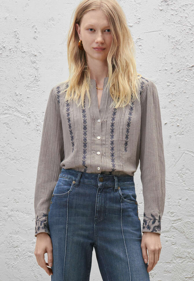 Embroidered blouse, Warm grey, completeTheLook