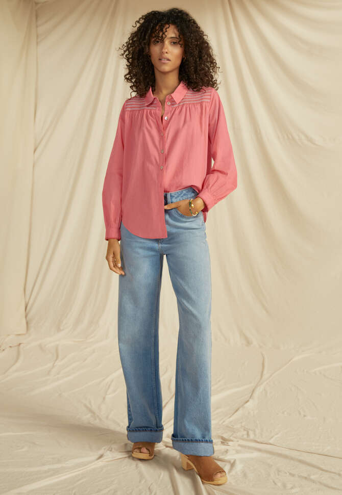 Shirring-detail shirt, Blush pink, completeTheLook