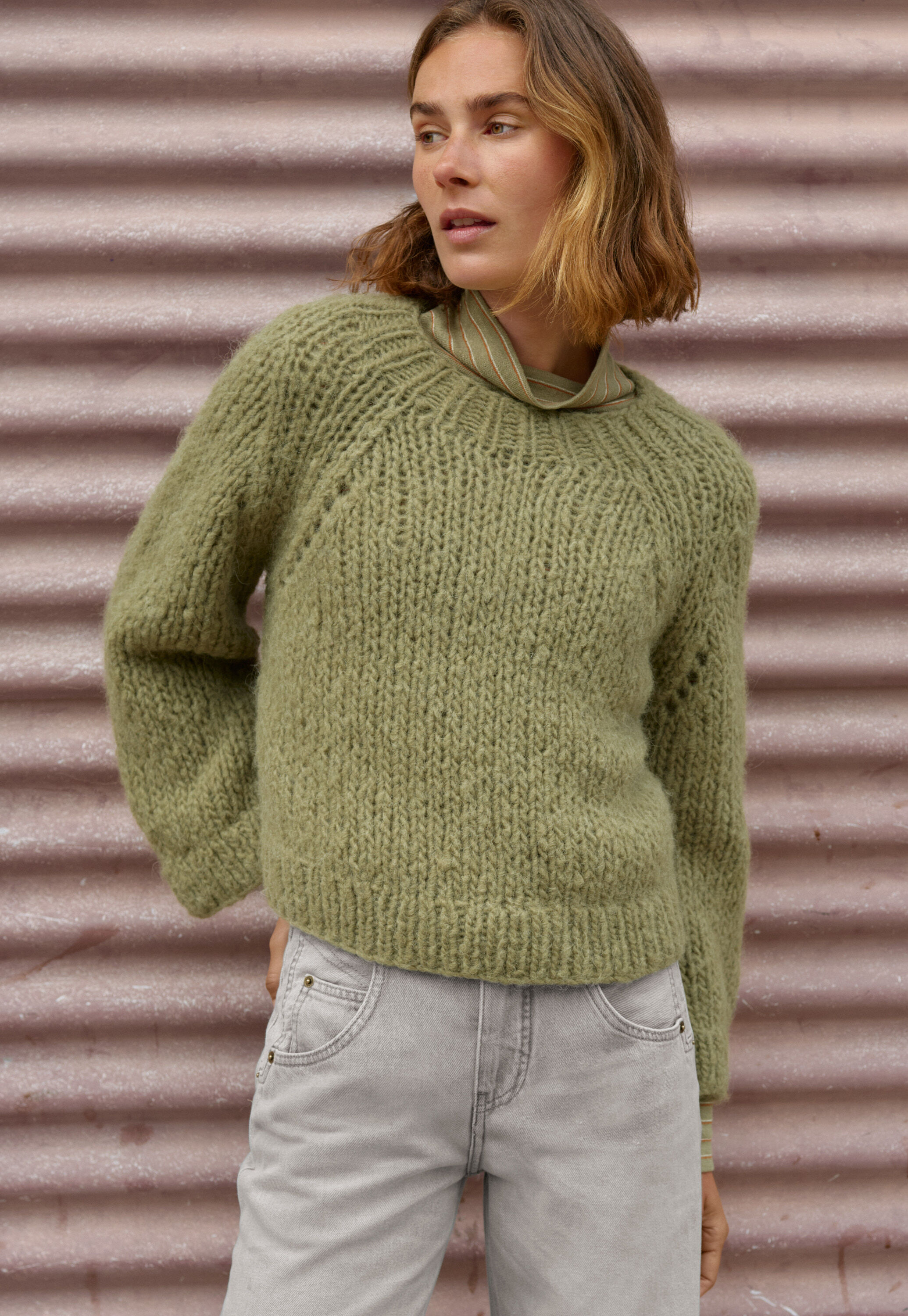 Reverse striped sweater