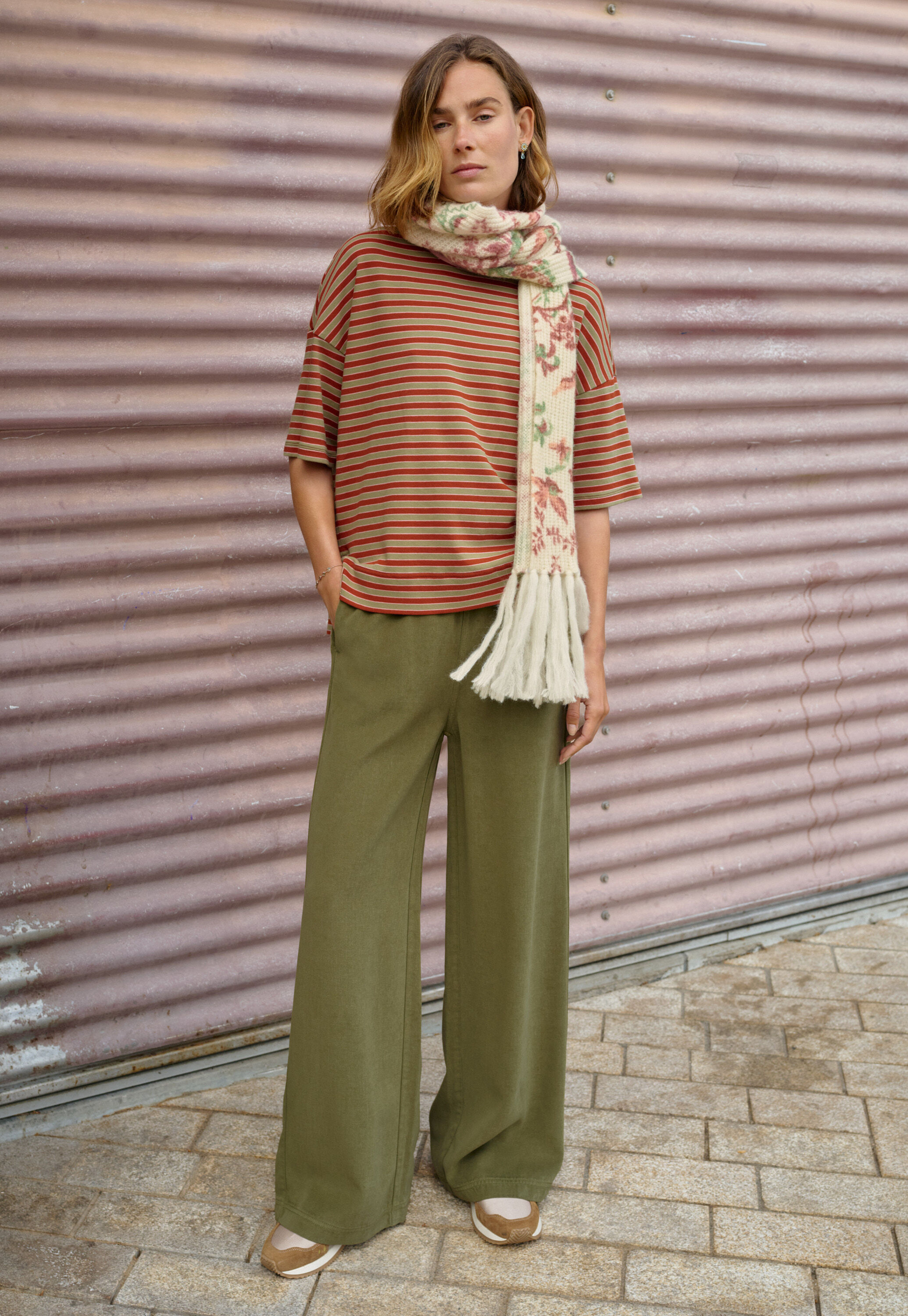 Striped T-shirt, Chilli sage, large