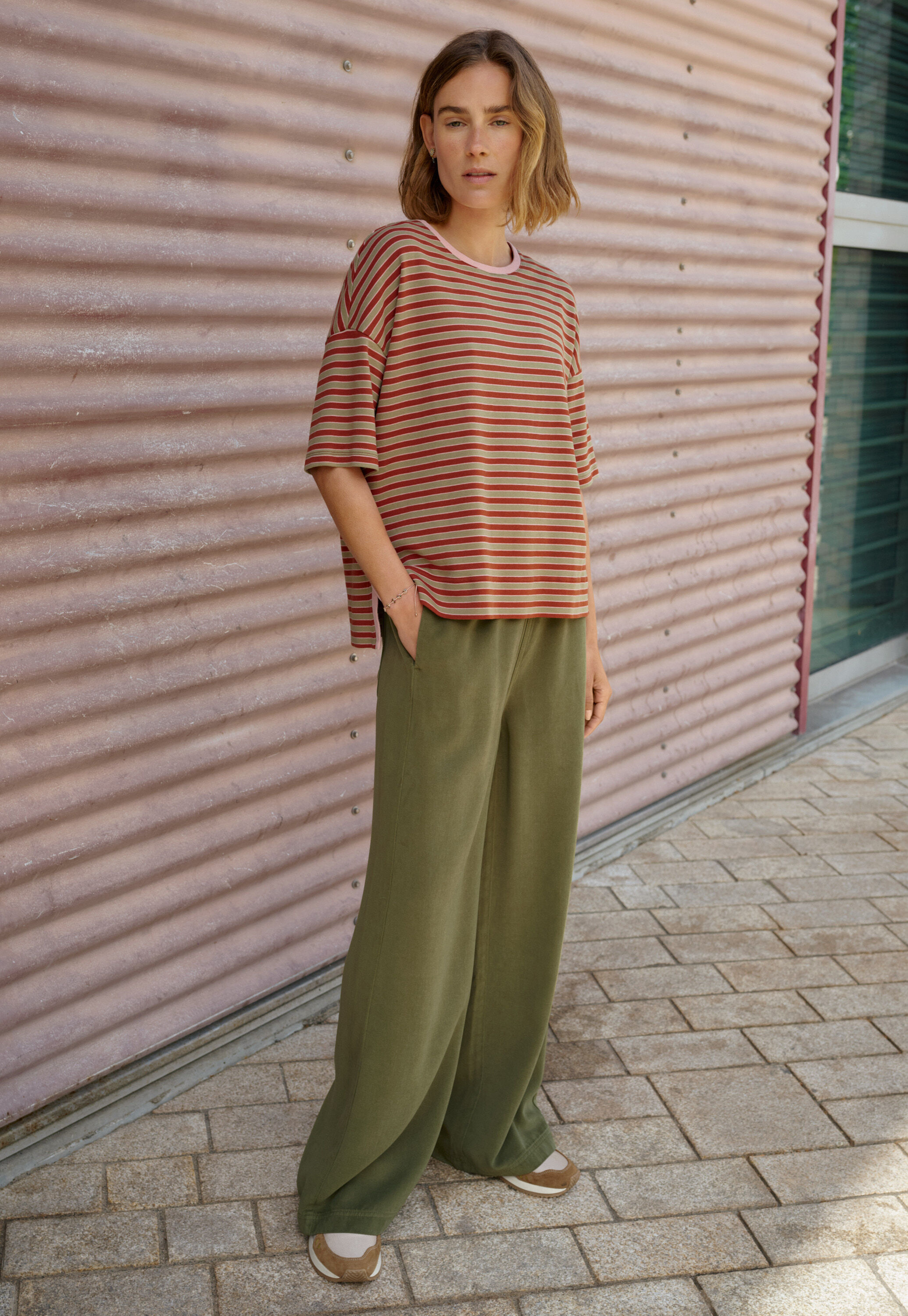 Striped T-shirt, Chilli sage, large