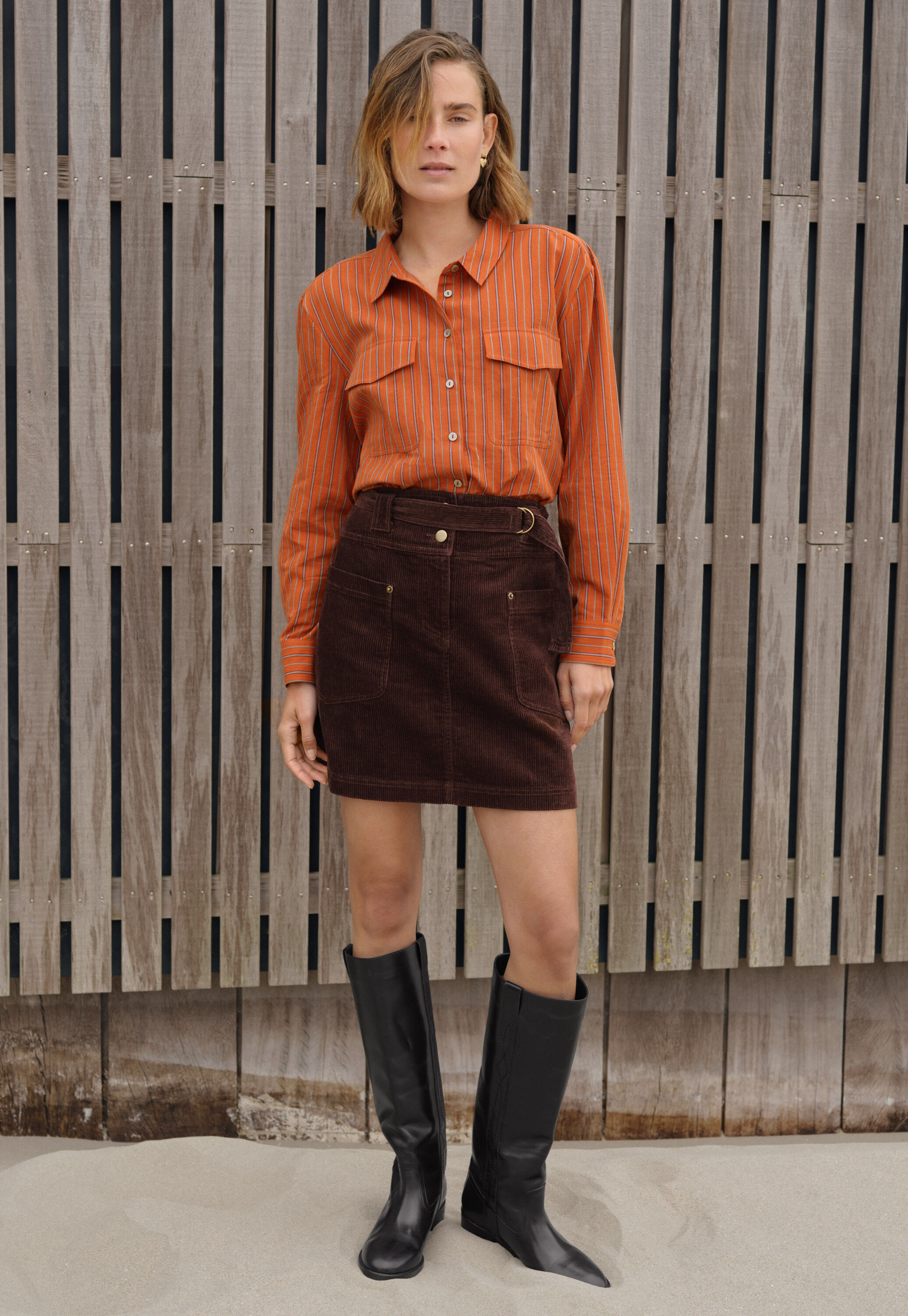 Striped shirt, Burnt orange, large