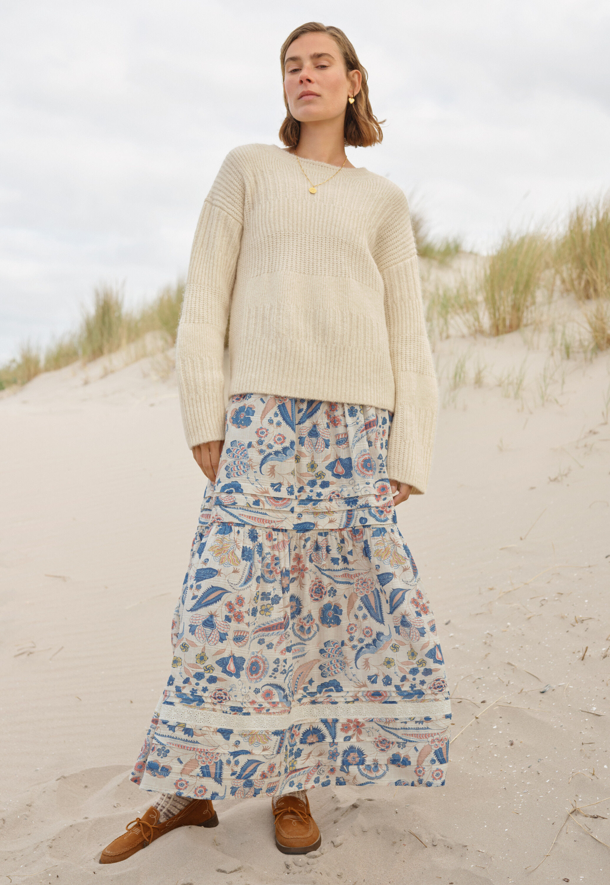 Rib-stitch sweater, Ecru, large