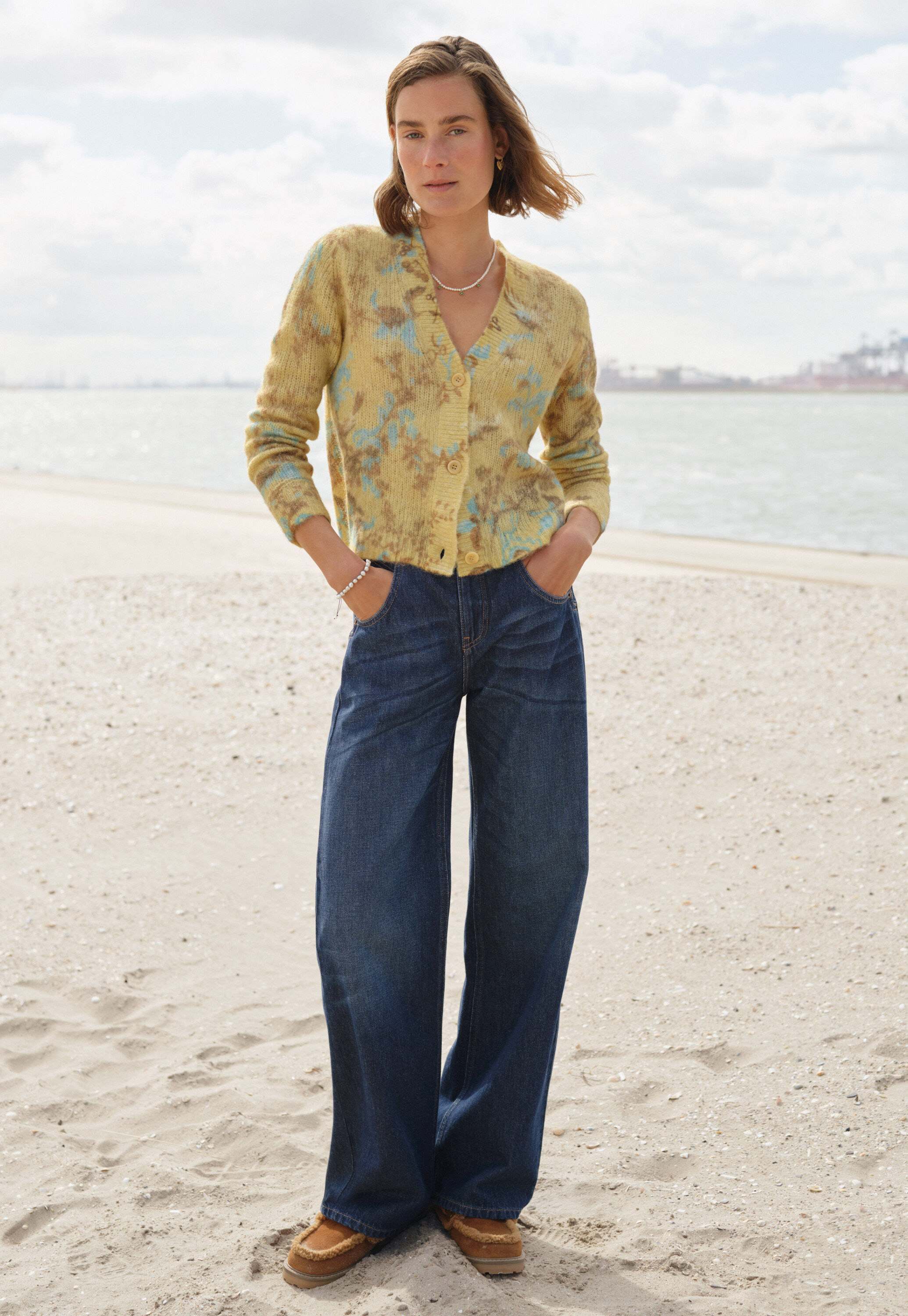 Printed cardigan, Lemon sky, large