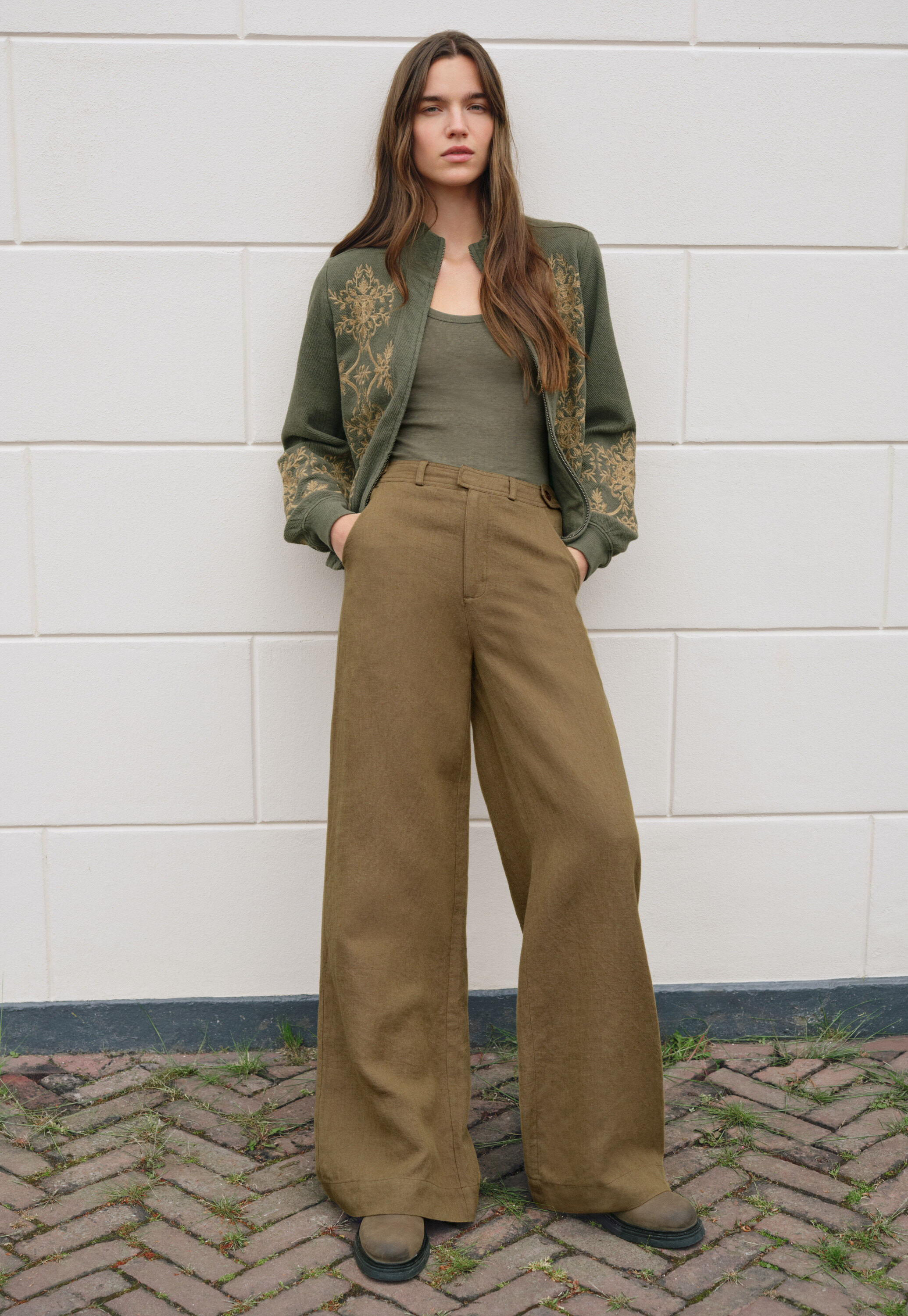 Embroidered jersey jacket, Dark green, large