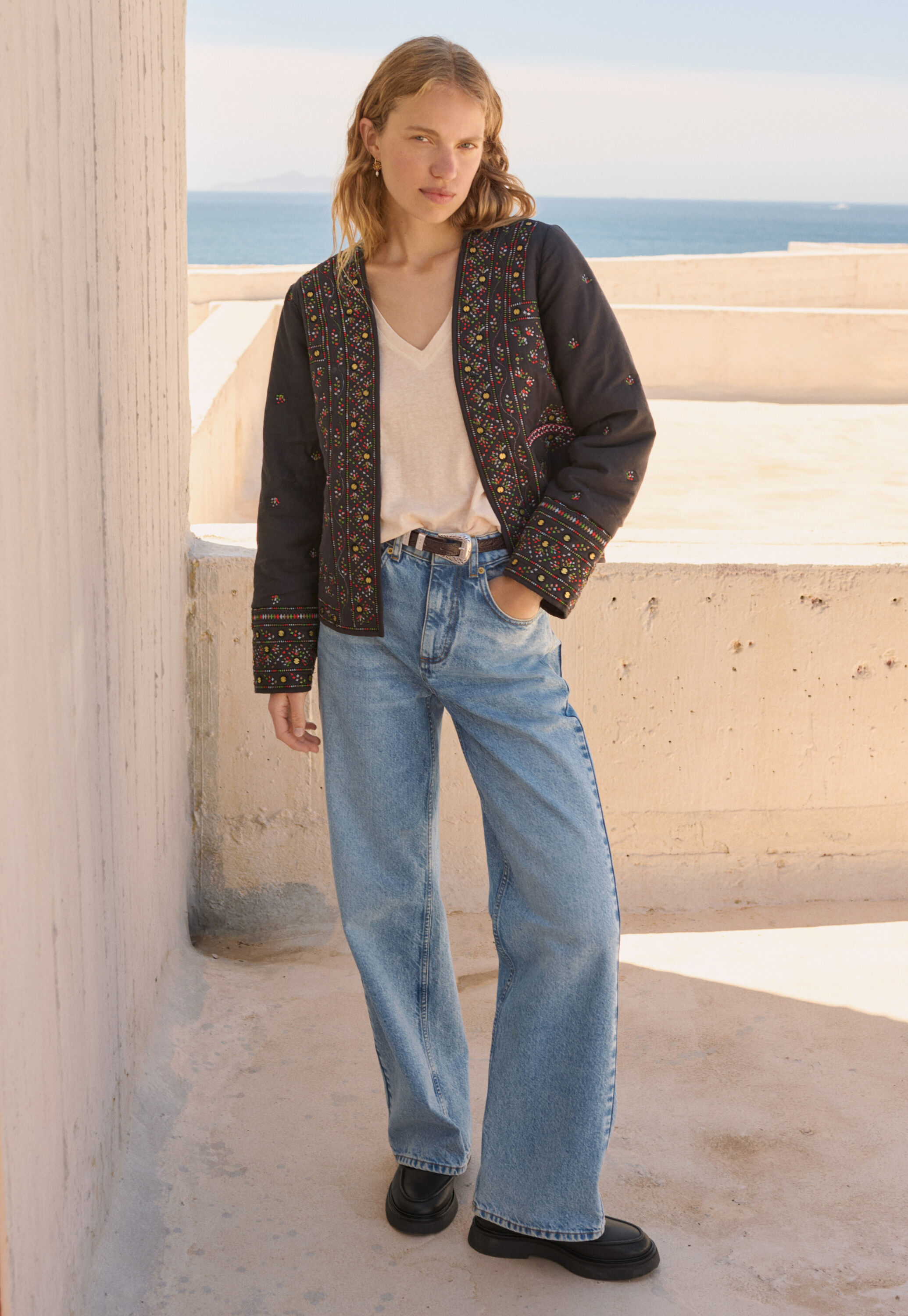 Quilted embroidered jacket
