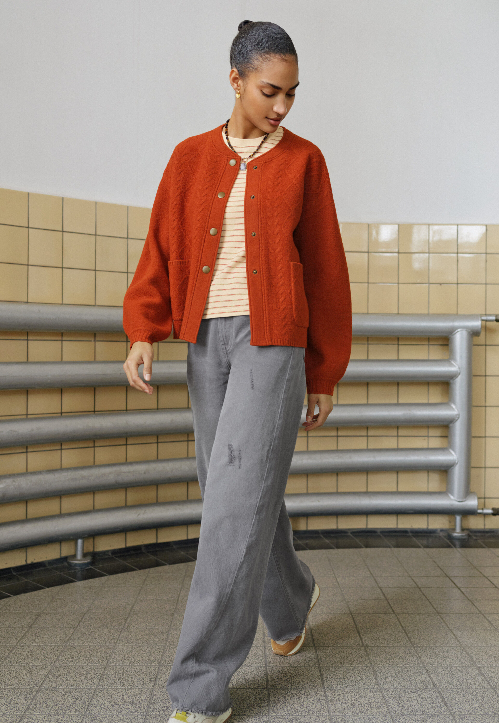 Reverse striped sweater