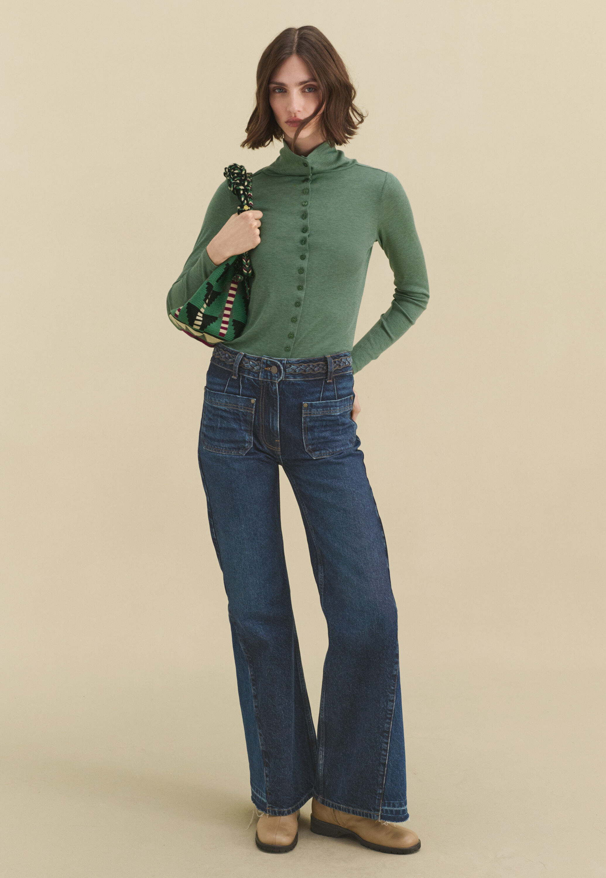 Mixed wash flare jeans