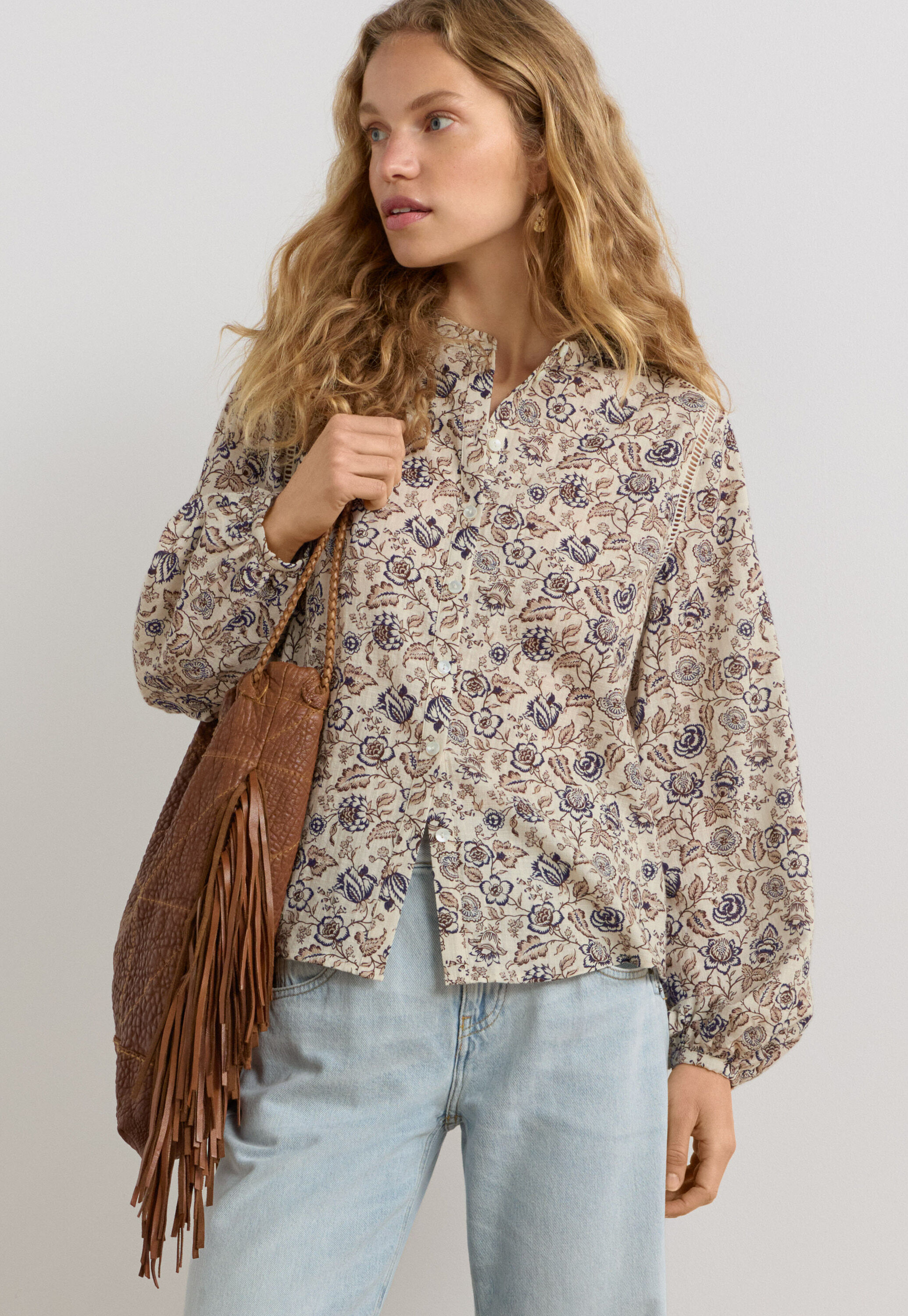Printed blouse, Ecru fawn, large