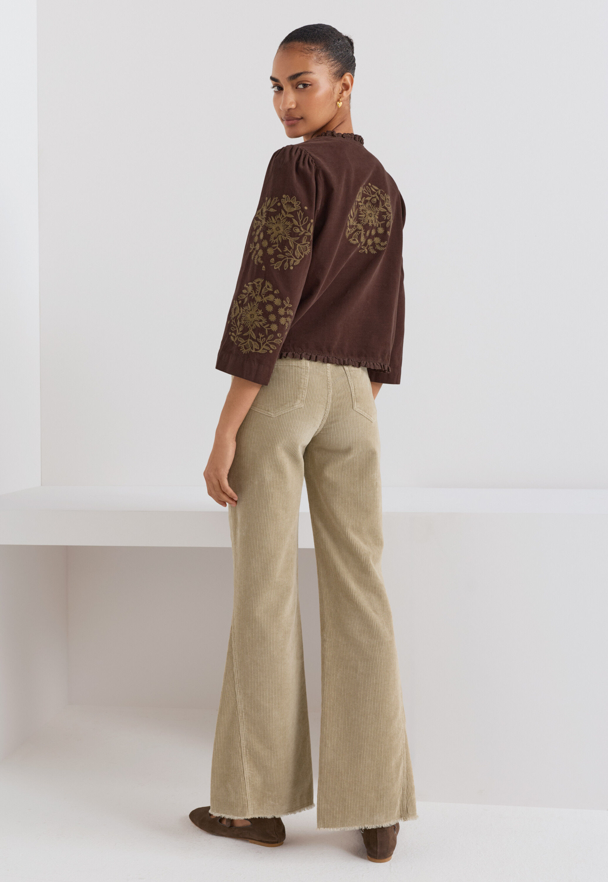 Plait detail cord trouser, Fawn, large