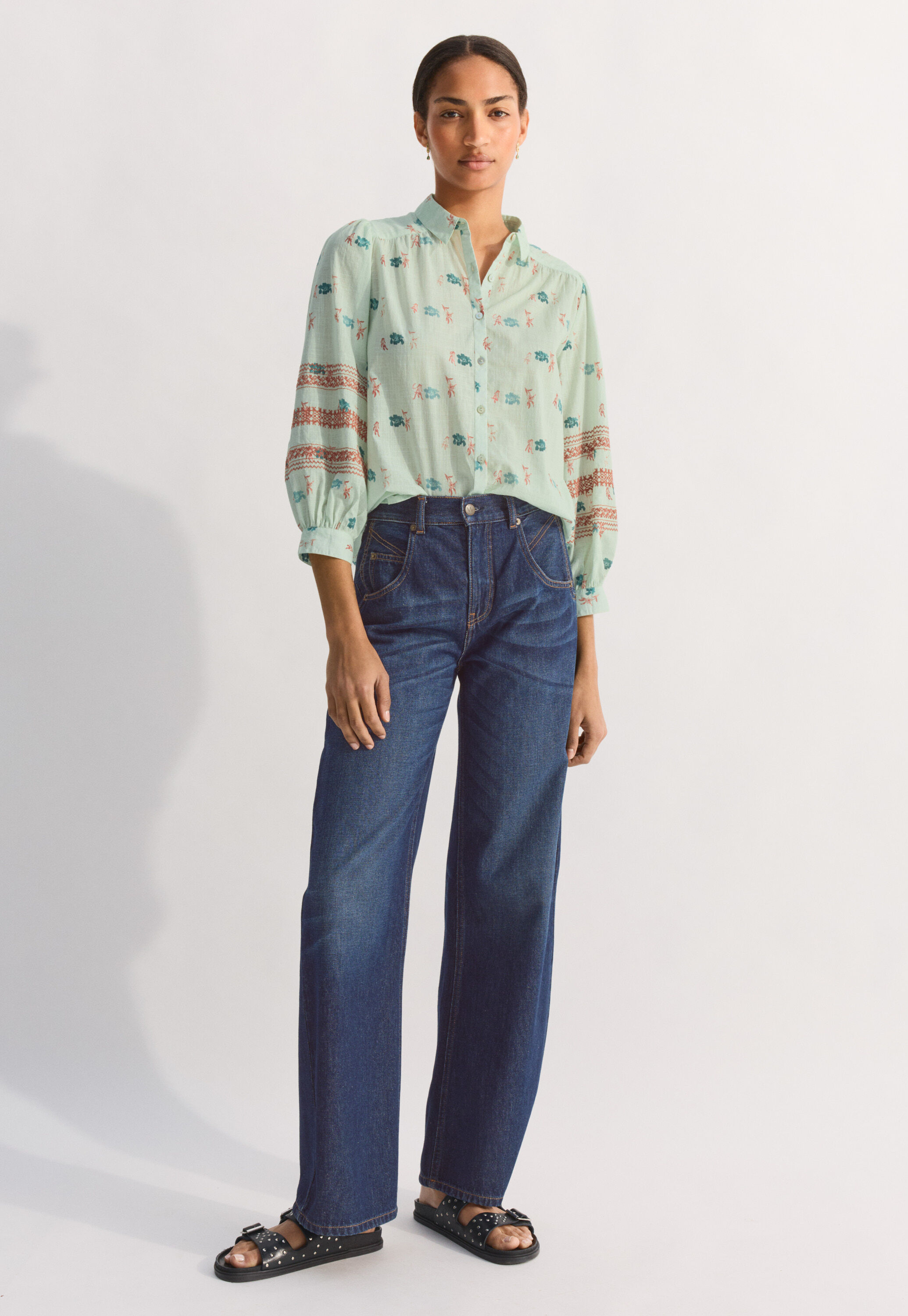 Embroidered printed blouse