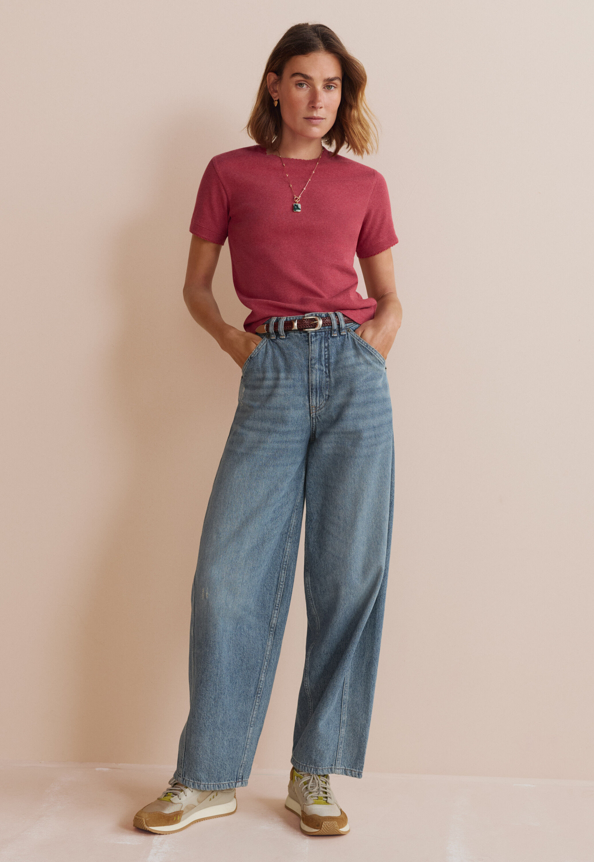 Seam-detailed jeans, Mid wash, large