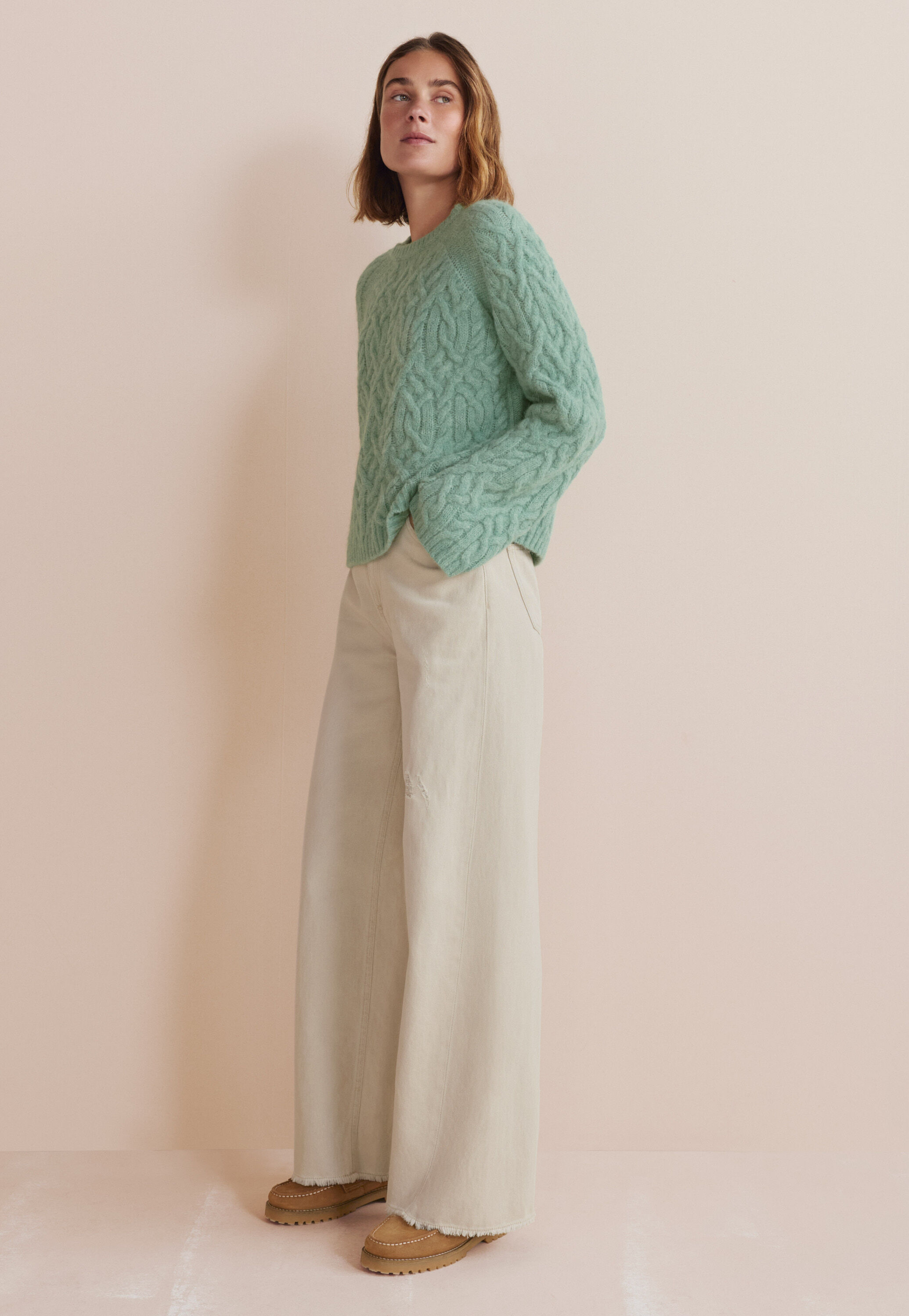 Mid-rise wide-leg jeans, Parchment, large