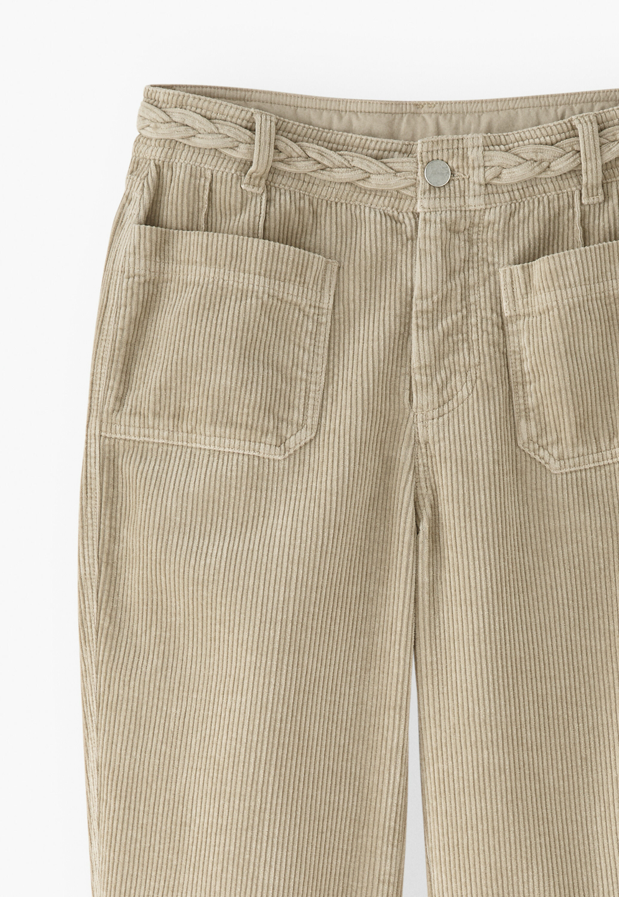 Plait detail cord trouser, Fawn, large