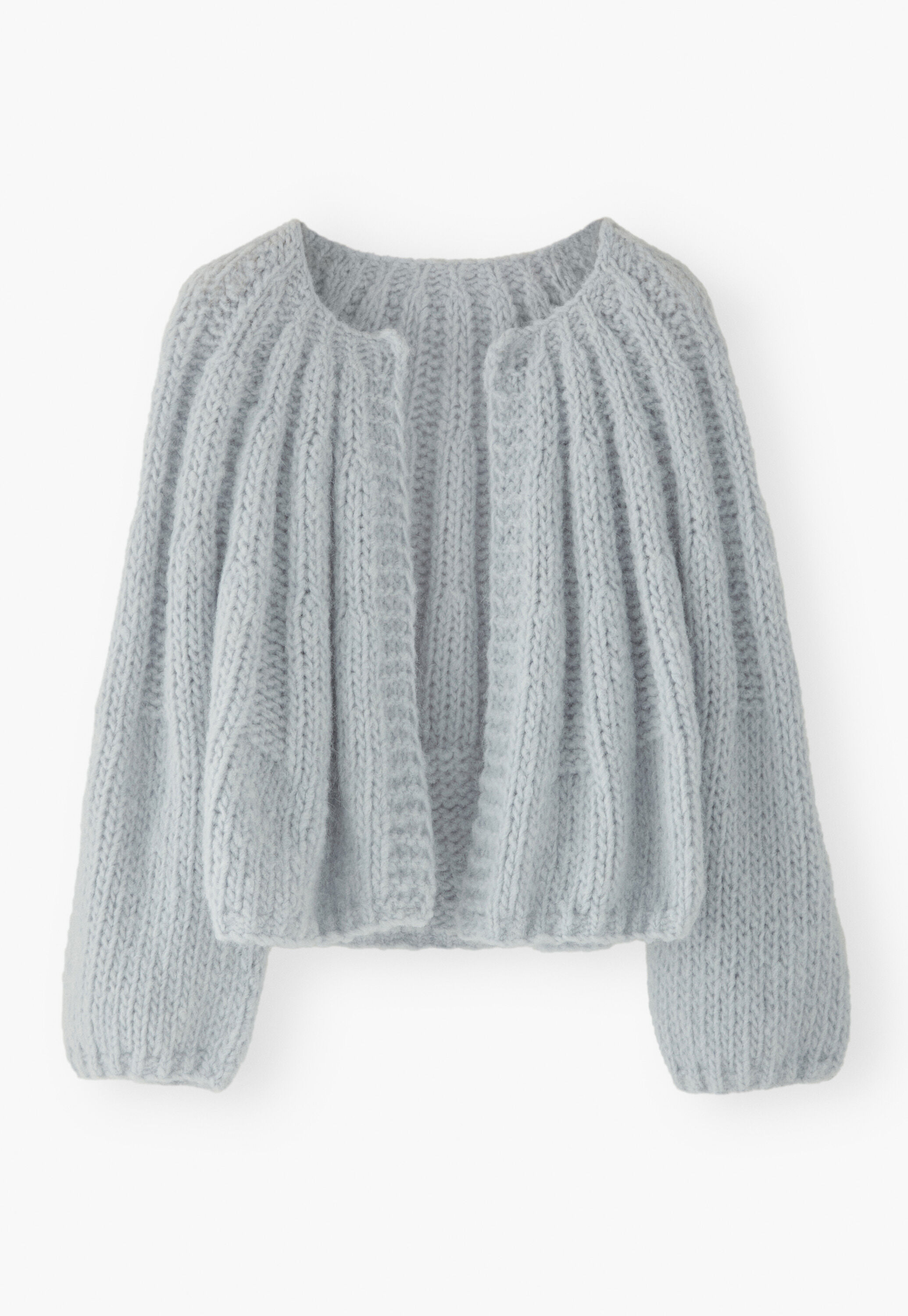 Hand-knit cardigan, Chalk blue, large