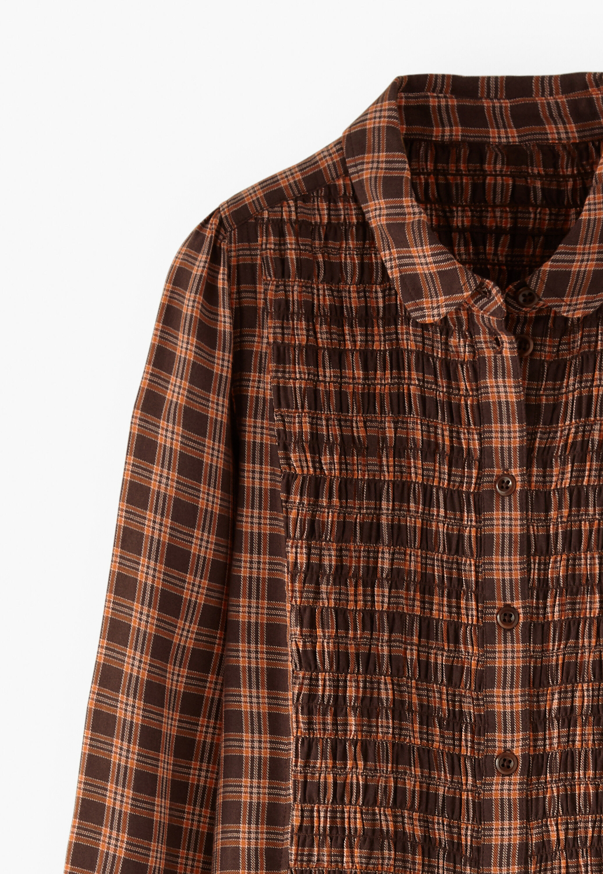 Shirred check dress, Brown spice, large