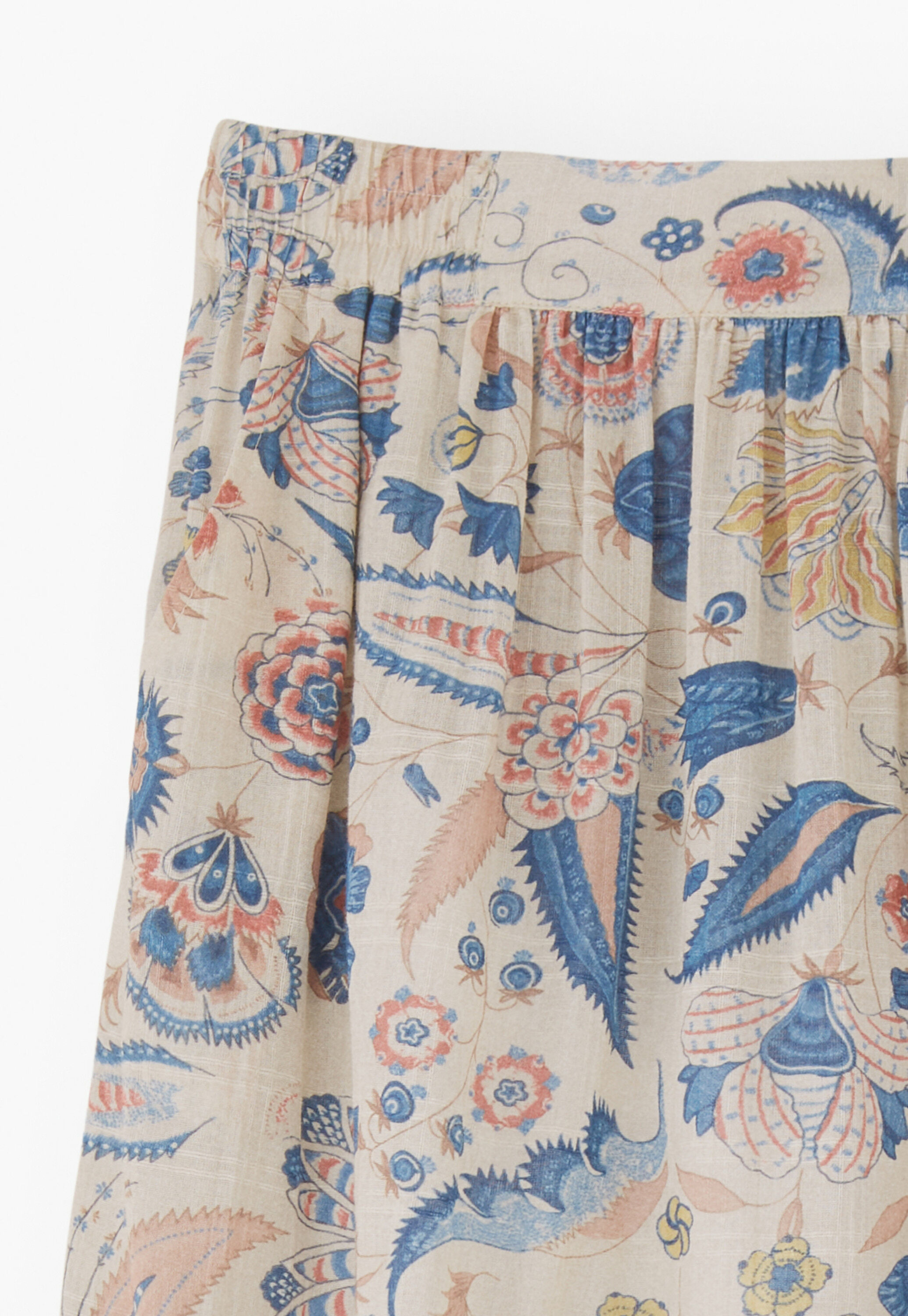 Tiered printed skirt, Ecru denim, large